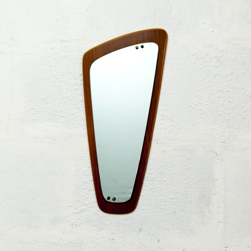 Vintage asymmetrical mirror in teak