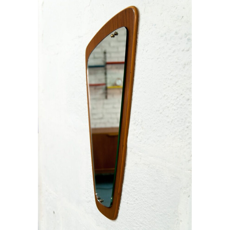 Vintage asymmetrical mirror in teak