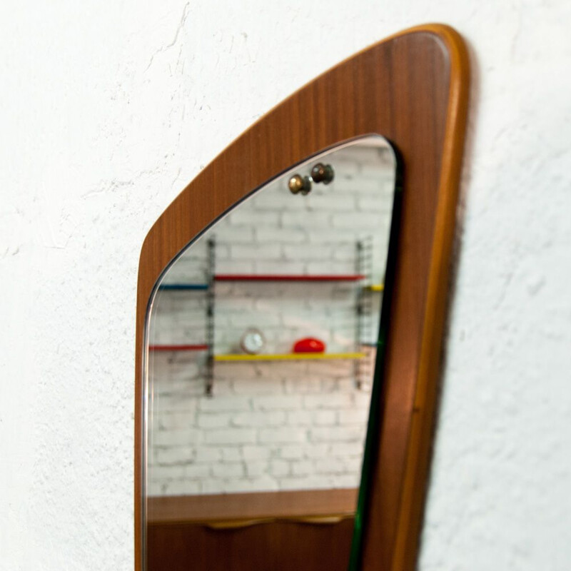 Vintage asymmetrical mirror in teak