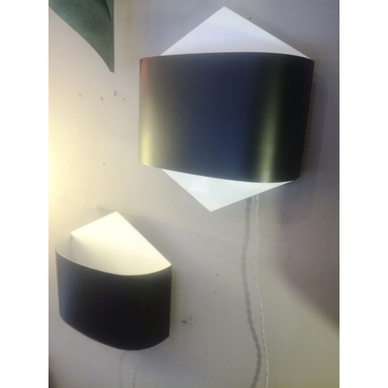 Set of 2 black & white sconces "Staff" by Rolf Krüger & Dieter Witte