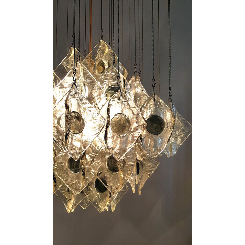 Chandelier vintage with heavy pieces of glass by Mazzega