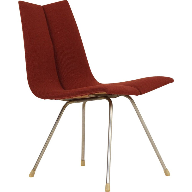 Ga vintage chair in plywood and red fabric by Hans Bellmann for Horgenglarus, Switzerland 1955