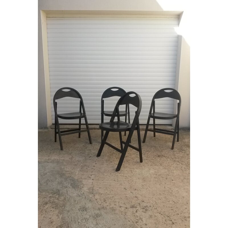 Set of 4 vintage black folding chairs "B 751" by Thonet