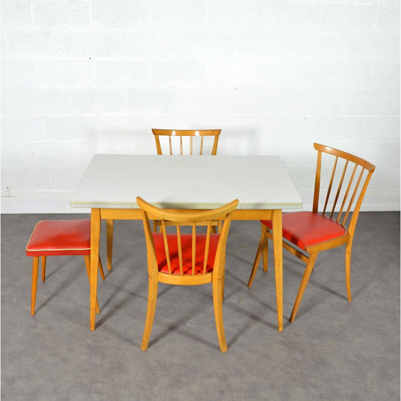 Vintage orange & white dining set in wood and formica