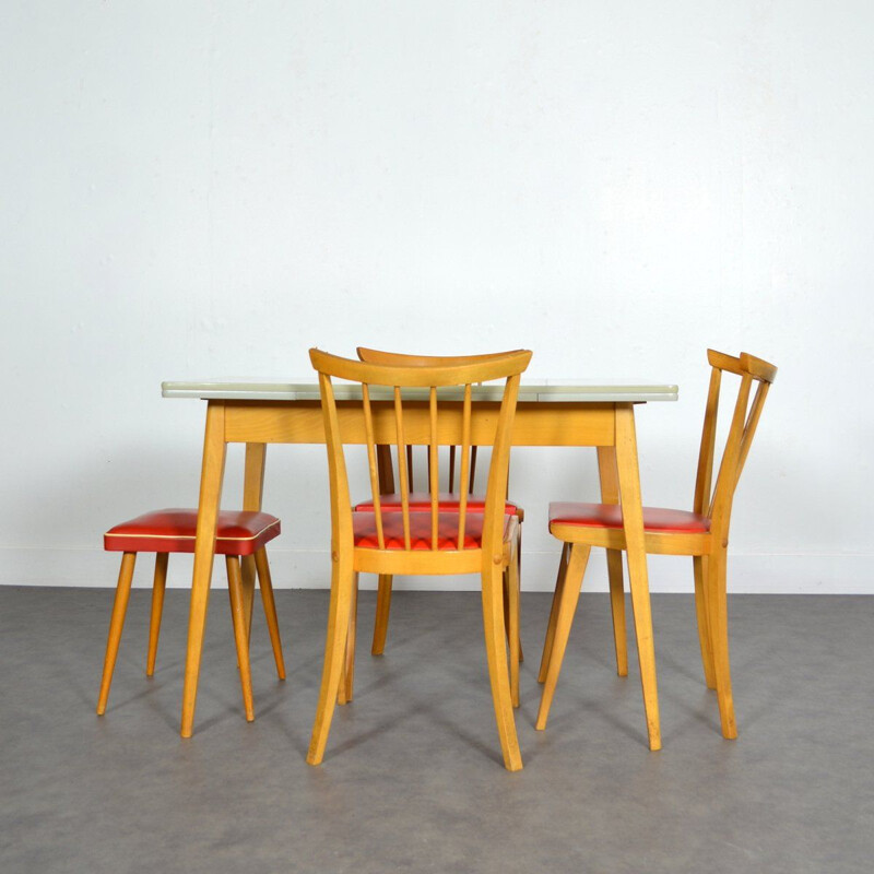 Vintage orange & white dining set in wood and formica