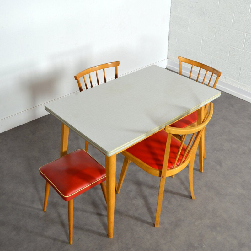 Vintage orange & white dining set in wood and formica