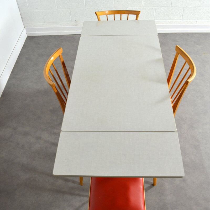 Vintage orange & white dining set in wood and formica