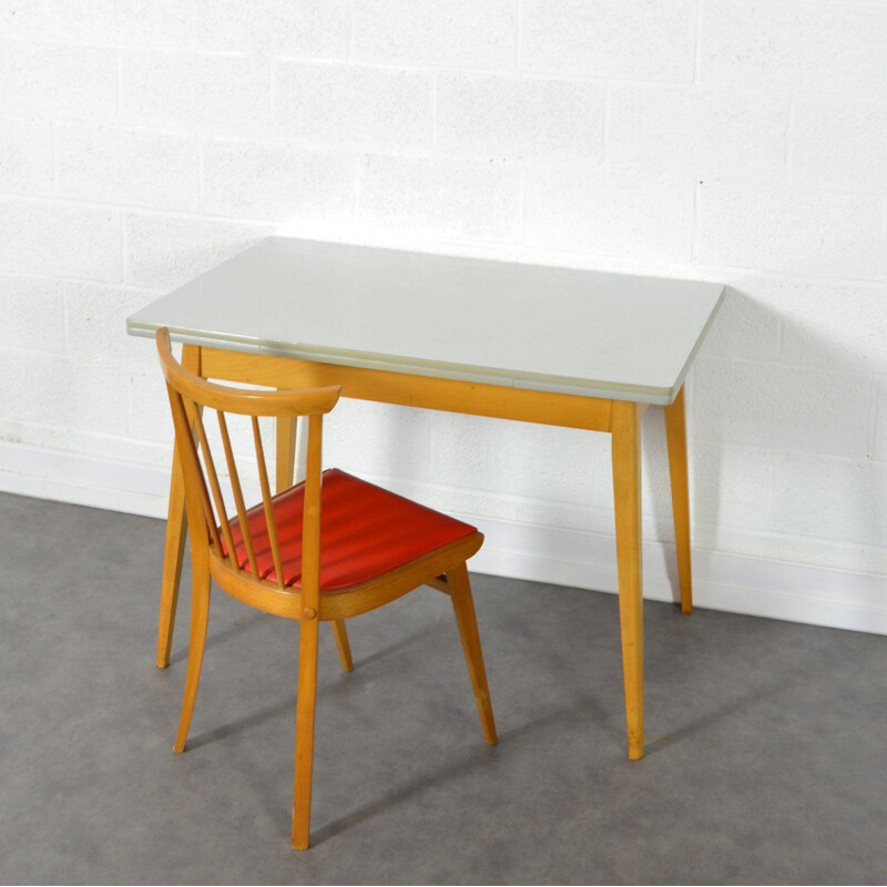 Vintage orange & white dining set in wood and formica