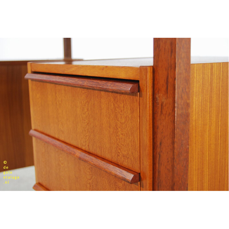 Bureau plaqué de teck Vintage avec tiroirs