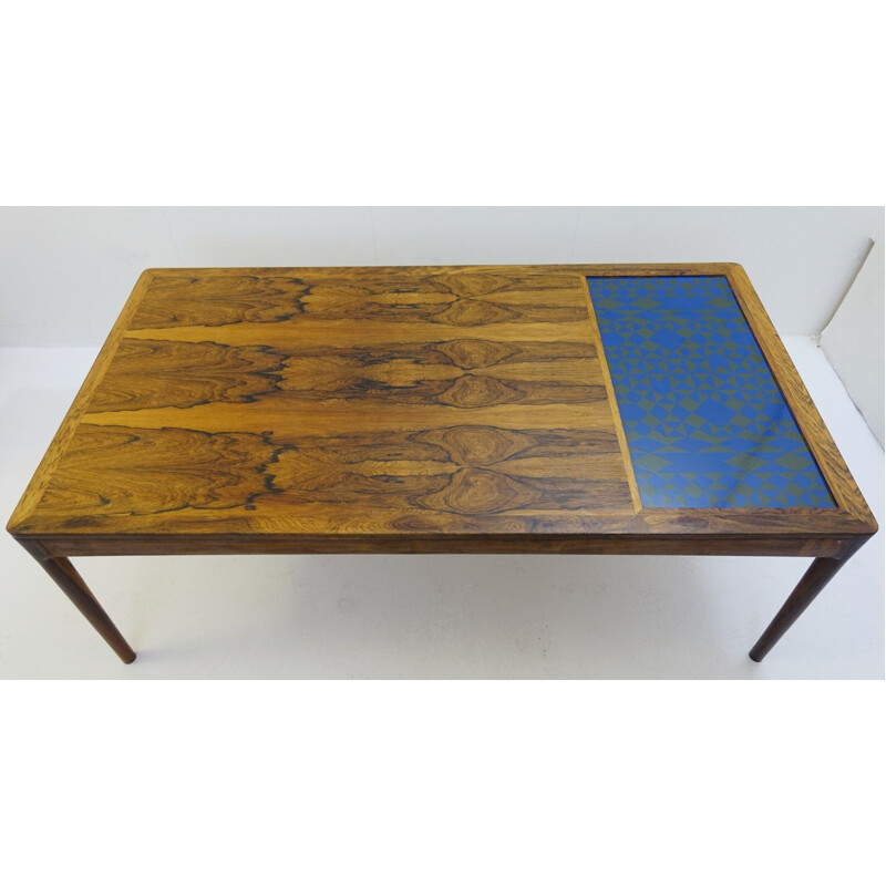 Scandinavian vintage coffee table with tiles, 1970