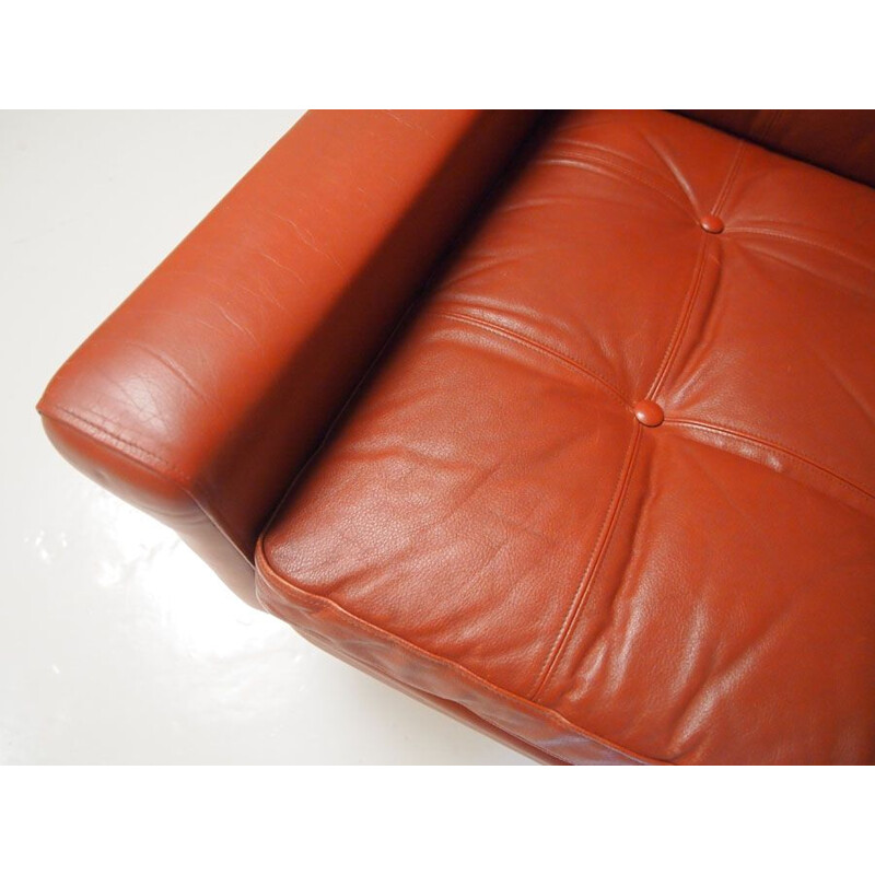 Vintage 3-seater sofa in red leather by Svend Skipper