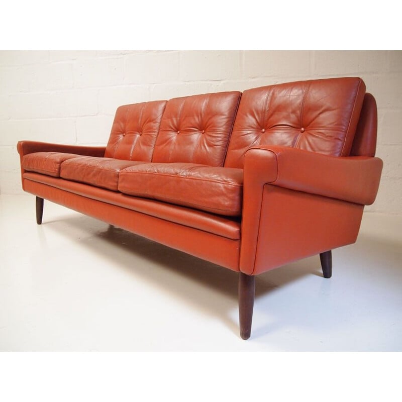 Vintage 3-seater sofa in red leather by Svend Skipper