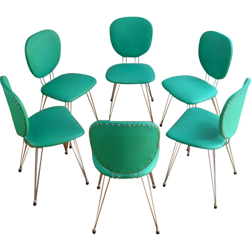 Set of 6 vintage green chairs