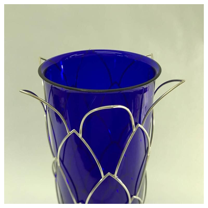 Vintage blue Murano glass vase by Munari, Italy 1980