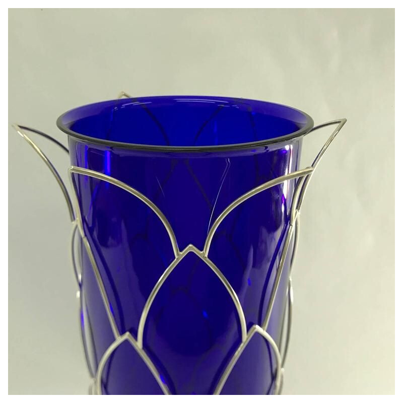 Jarrón vintage de cristal de Murano azul de Munari, Italia 1980