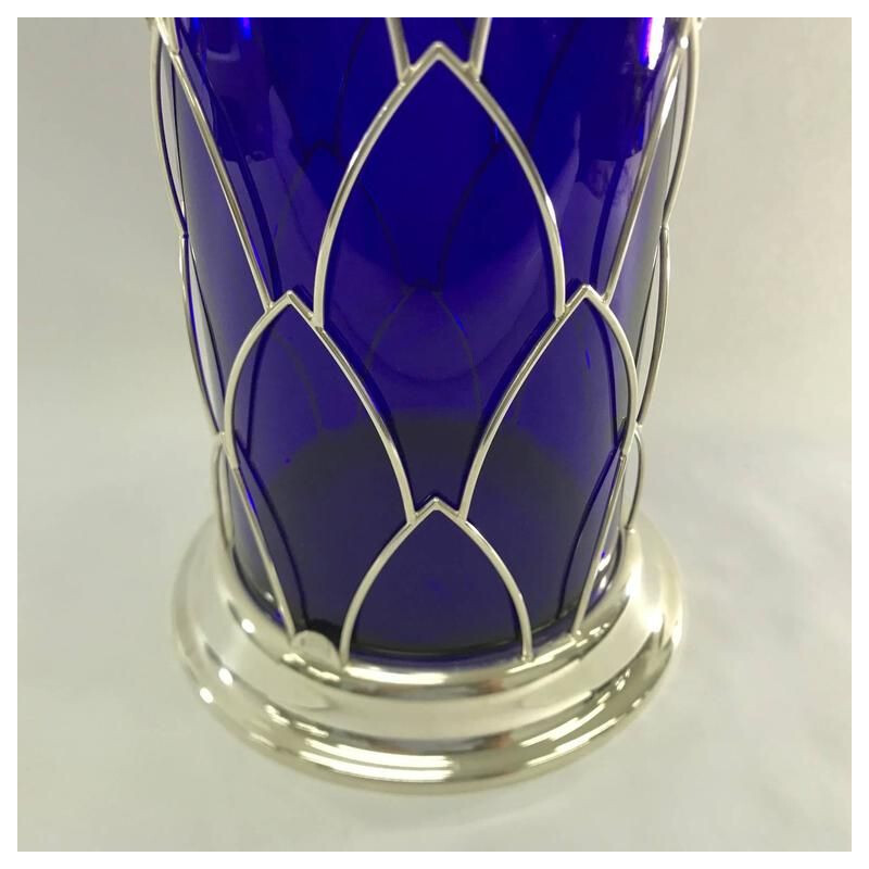 Vintage blue Murano glass vase by Munari, Italy 1980