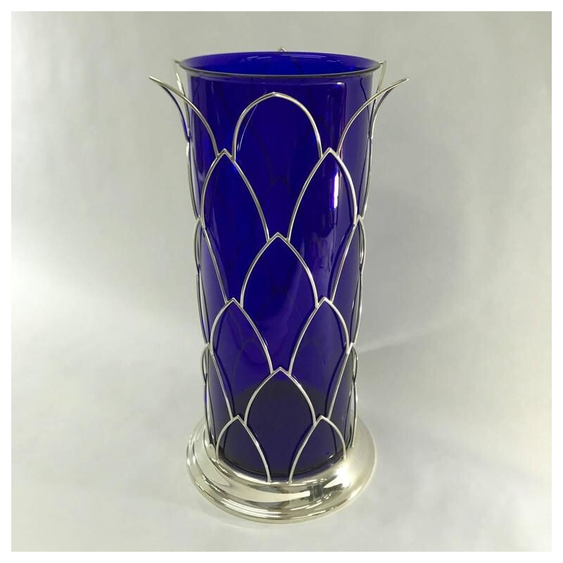 Vaso de vidro Vintage Murano azul de Munari, Itália 1980