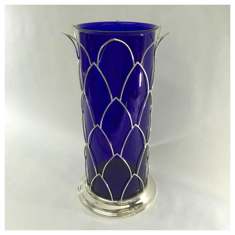 Vaso vintage in vetro di Murano blu di Munari, Italia 1980
