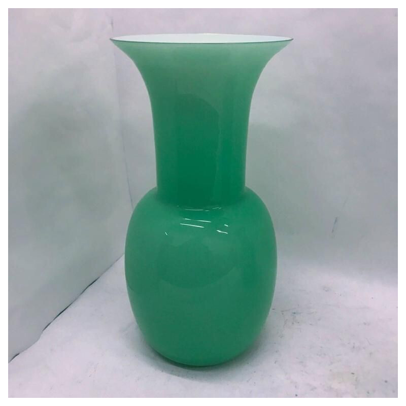 Set of 2 vintage green vases in Murano glass