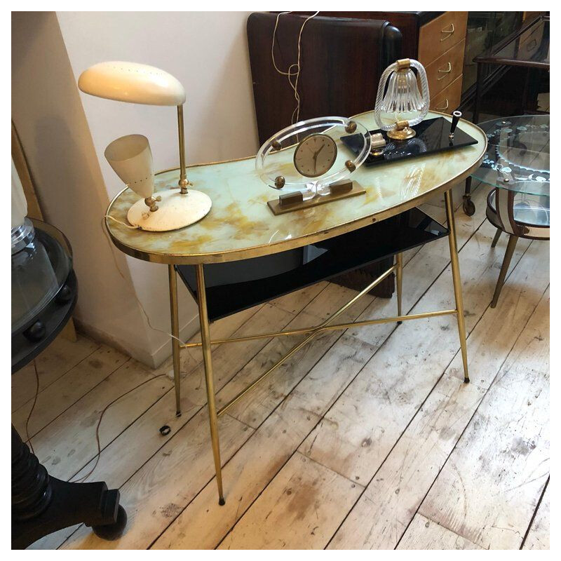 Vintage Italian console in brass and glass