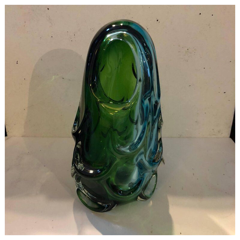 Vase vintage vert en verre de Murano