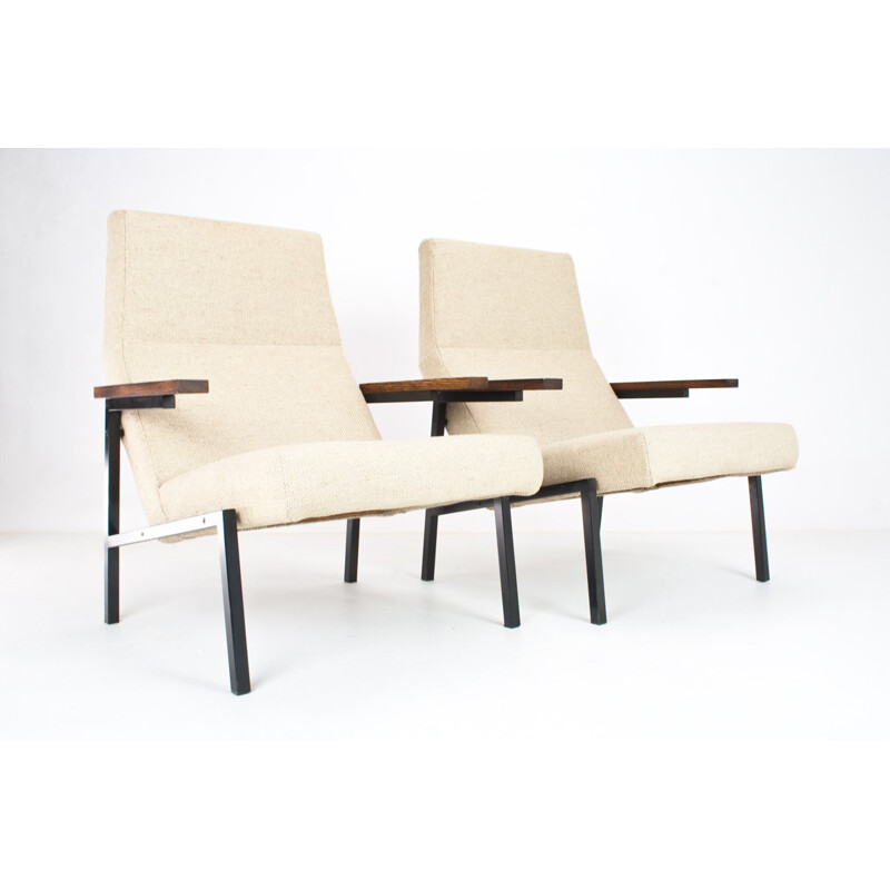 SZ67 armchair in wood, metal and beige fabric, Martin VISSER - 1960s