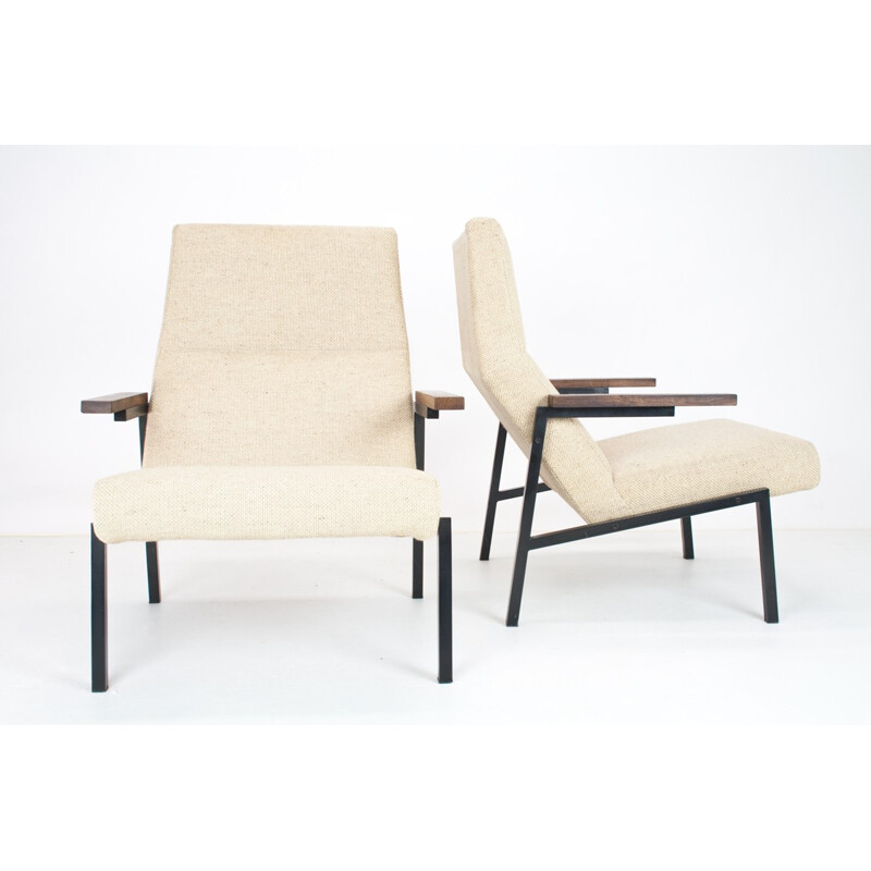SZ67 armchair in wood, metal and beige fabric, Martin VISSER - 1960s