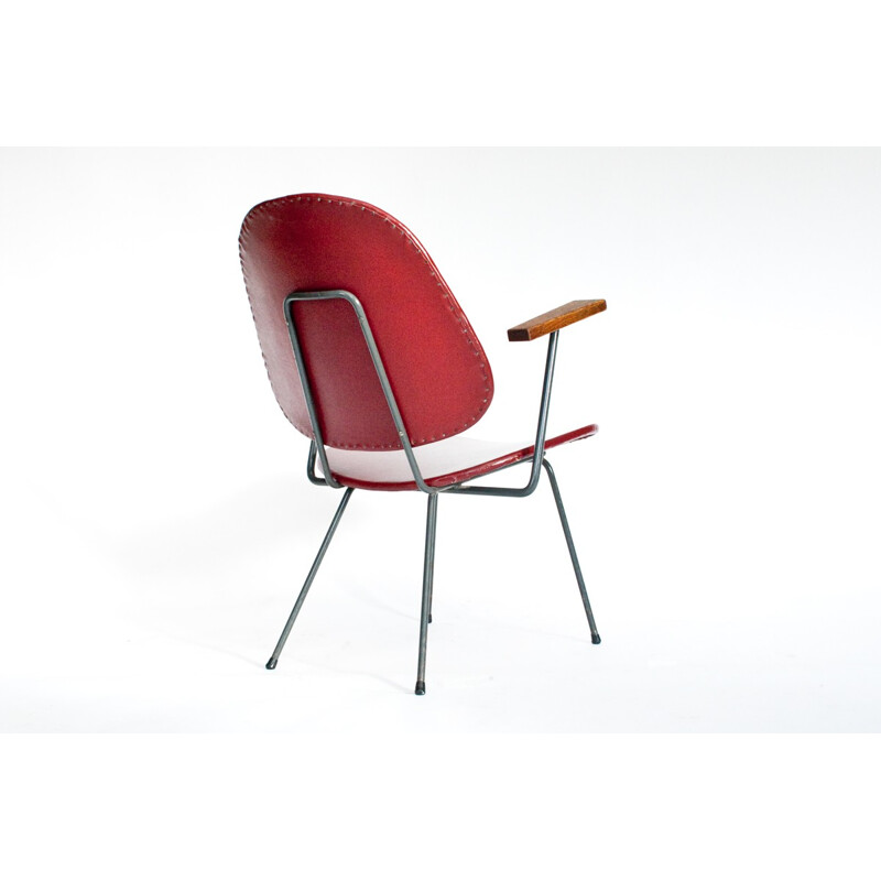 Fauteuil en métal, bois et simili cuir, W.H GISPEN - 1960