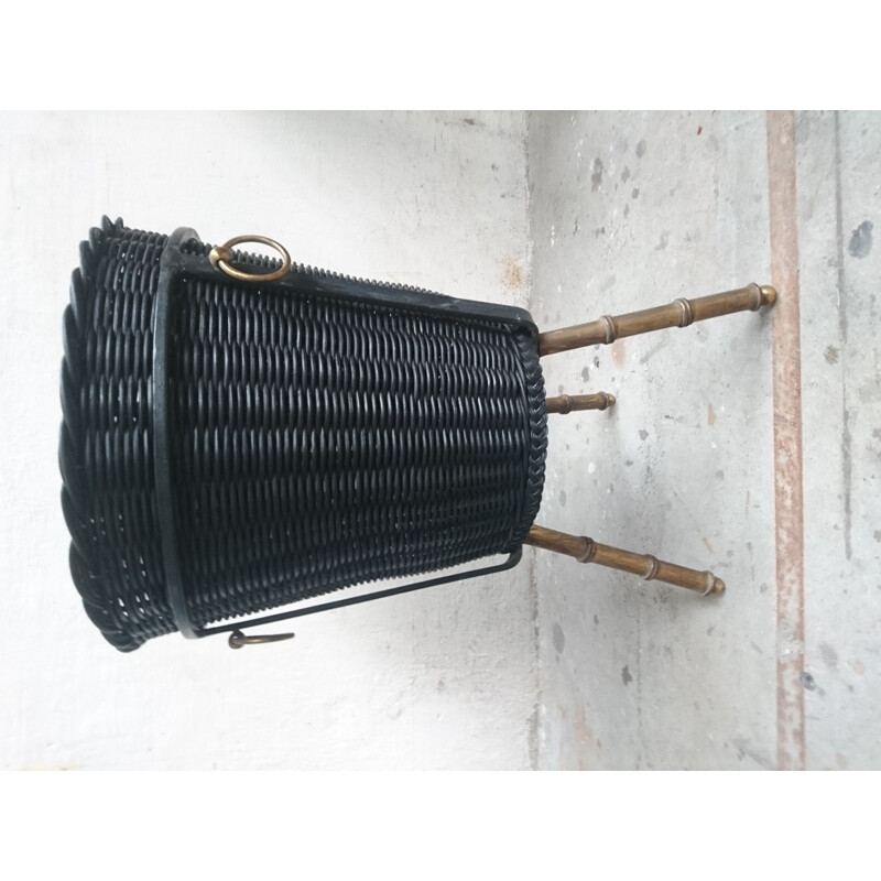 Vintage basket in rattan by Jacques Adnet