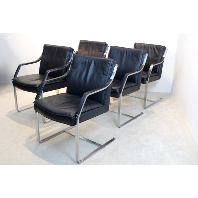 Suite vintage de 4 chaises en cuir par Rudolf B. Glatzel - 1980