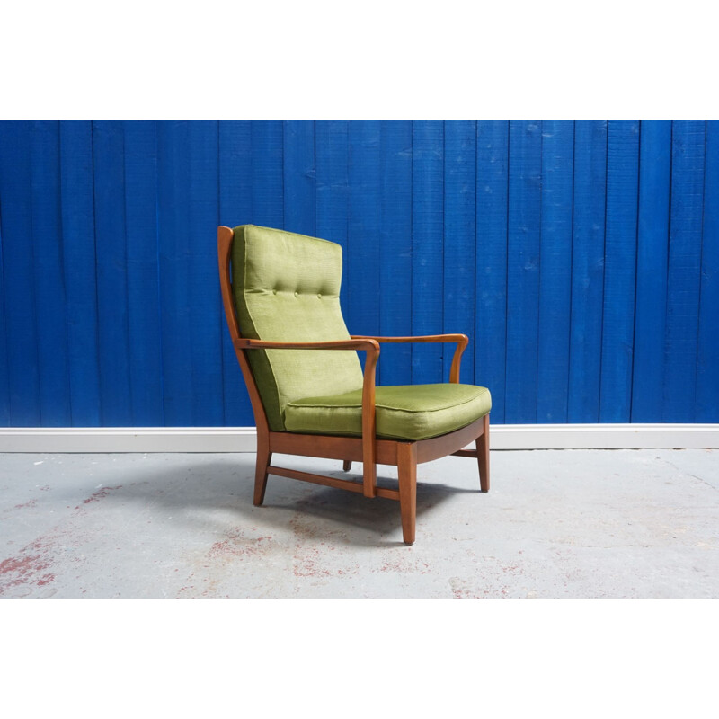 Fauteuil vert vintage à dossier haut