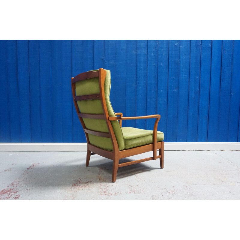 Fauteuil vert vintage à dossier haut