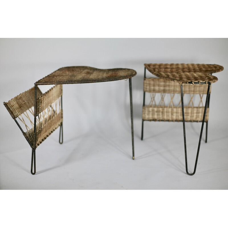 Set of 2 side tables with magazine racks by Raoul Guys