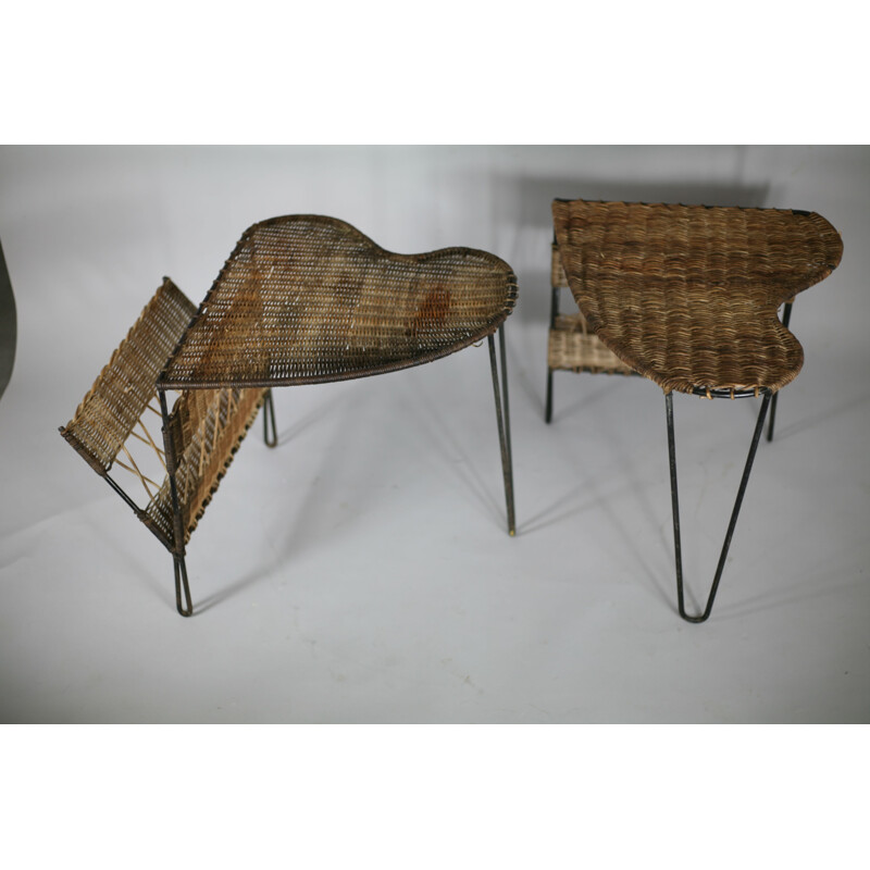 Set of 2 side tables with magazine racks by Raoul Guys