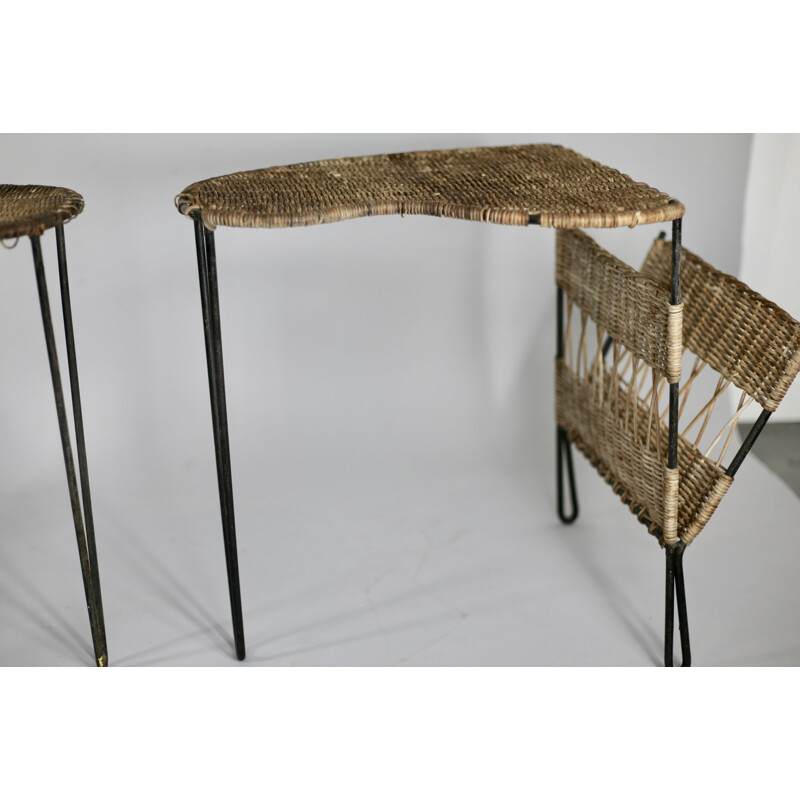 Set of 2 side tables with magazine racks by Raoul Guys
