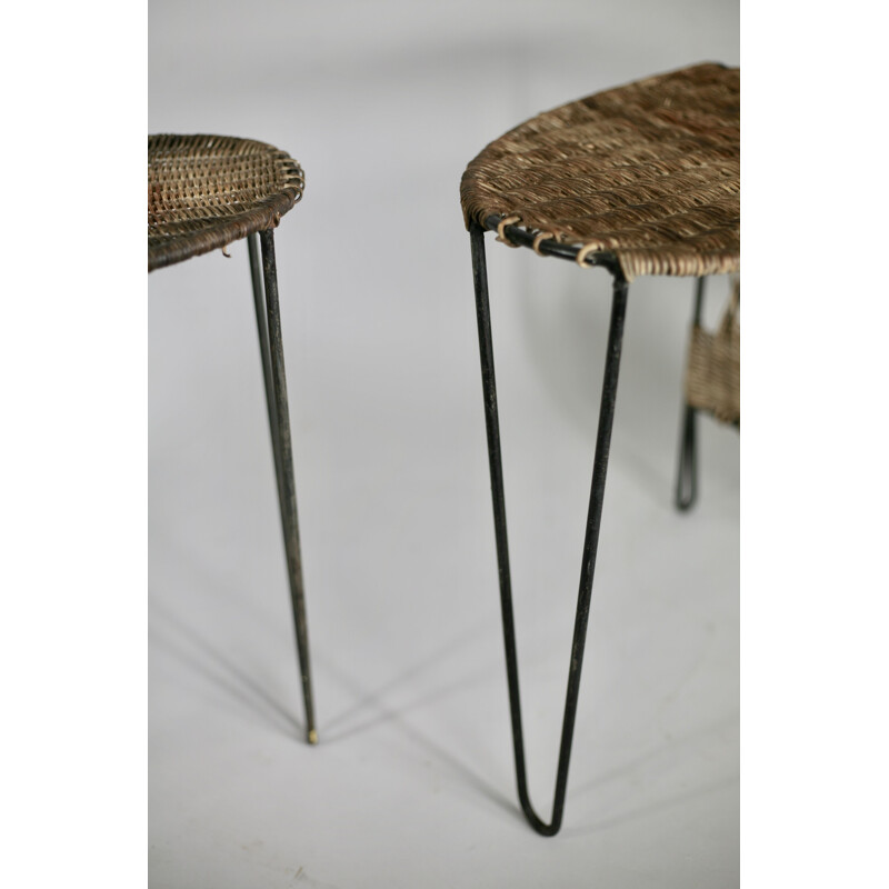 Set of 2 side tables with magazine racks by Raoul Guys