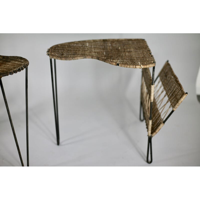 Set of 2 side tables with magazine racks by Raoul Guys