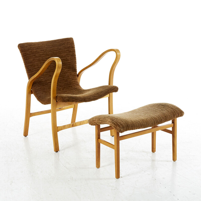 Vintage brown armchair & Ottoman by Gustav Axel Berg