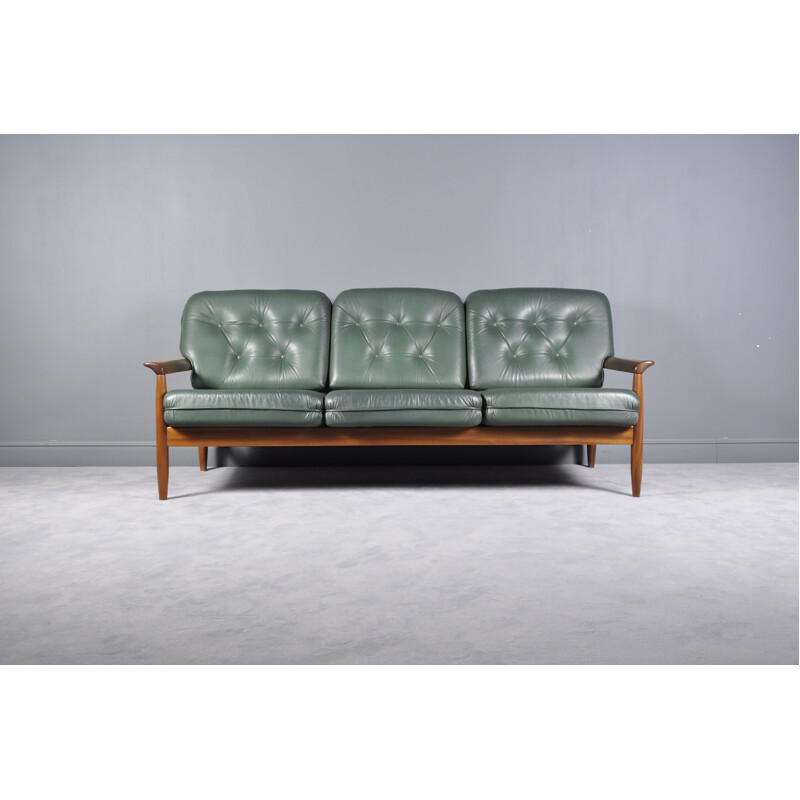 Vintage scandinavian Sofa Set in Green Leather