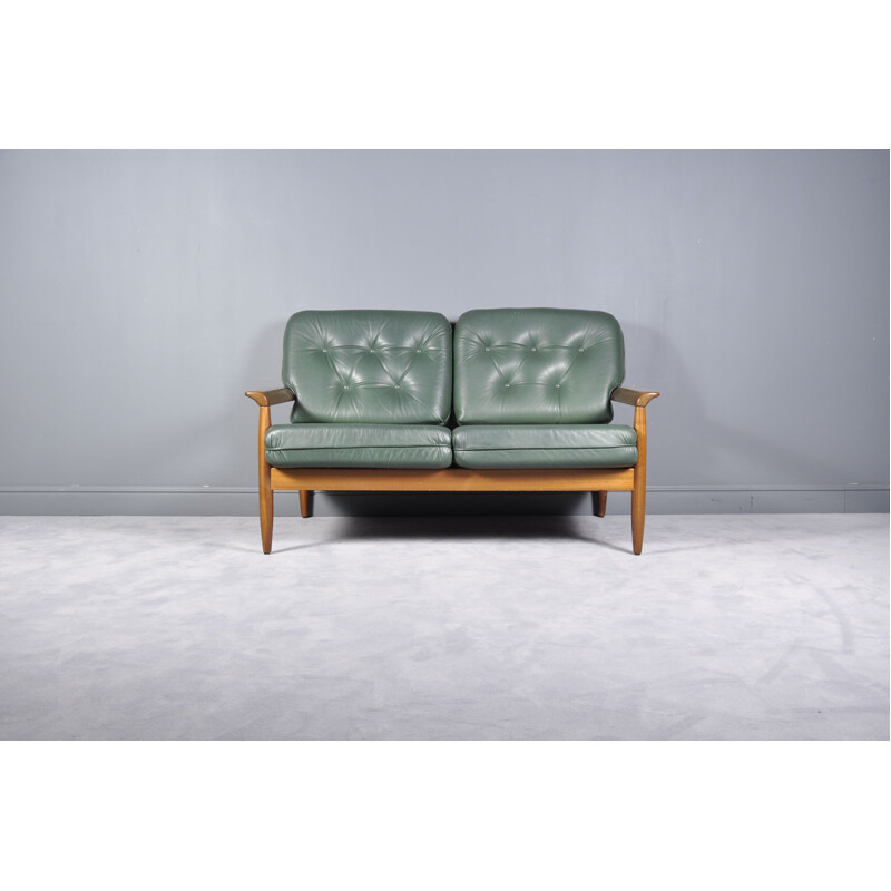 Vintage scandinavian Sofa Set in Green Leather