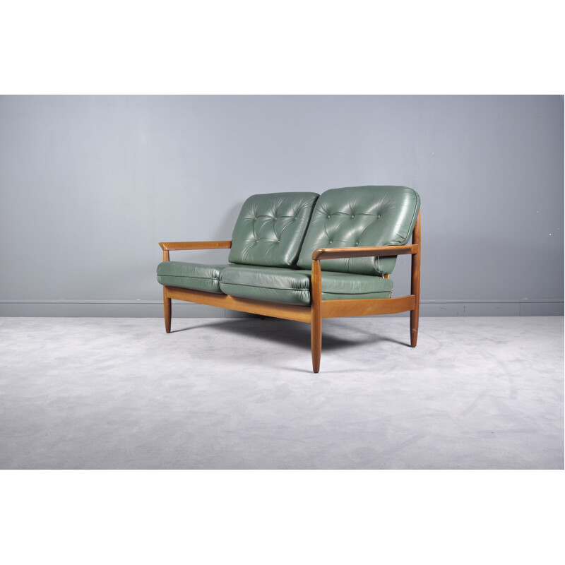 Vintage scandinavian Sofa Set in Green Leather