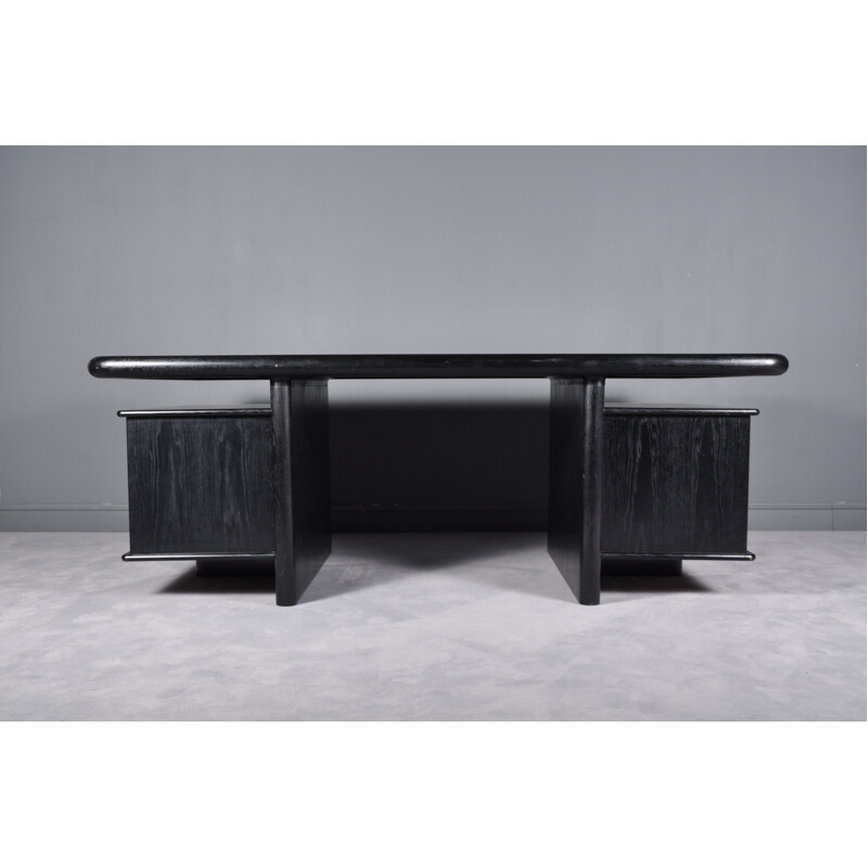 Vintage executive desk with floating top in black oak