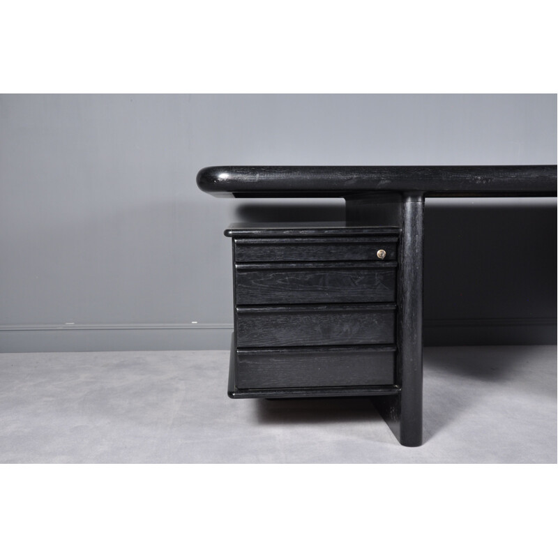 Vintage executive desk with floating top in black oak