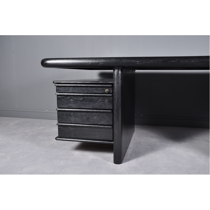 Vintage executive desk with floating top in black oak