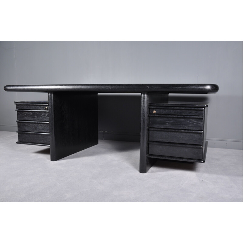 Vintage executive desk with floating top in black oak