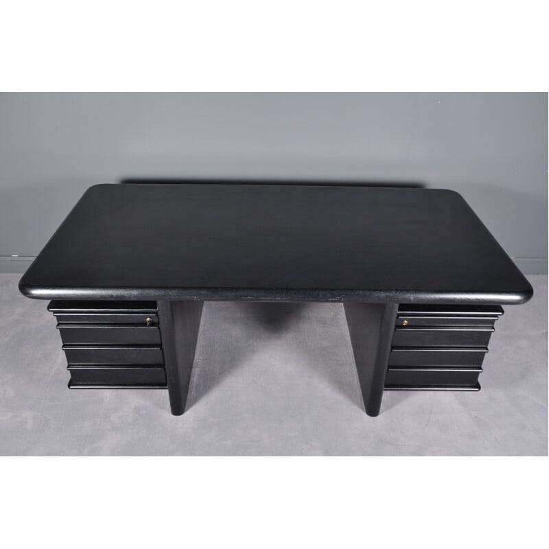 Vintage executive desk with floating top in black oak