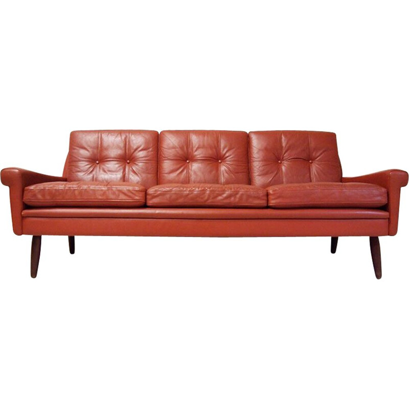 Vintage 3-seater sofa in red leather by Svend Skipper