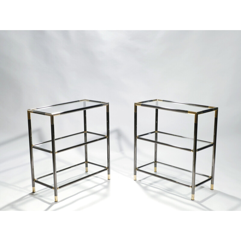 Pair of vintage metal and brass shelves, 1970