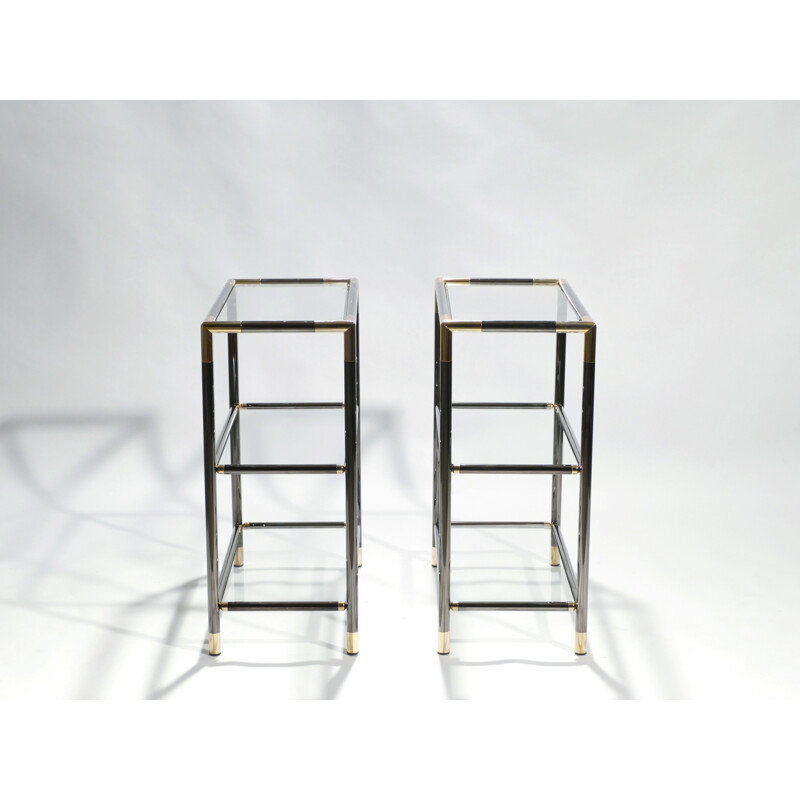 Pair of vintage metal and brass shelves, 1970