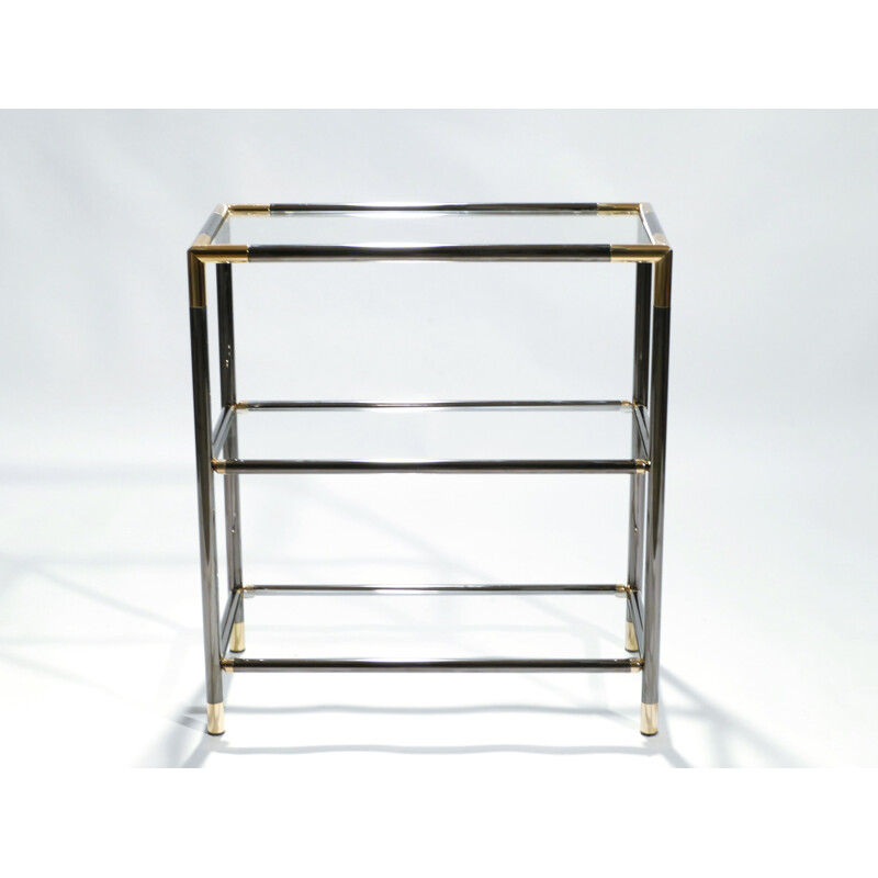 Pair of vintage metal and brass shelves, 1970